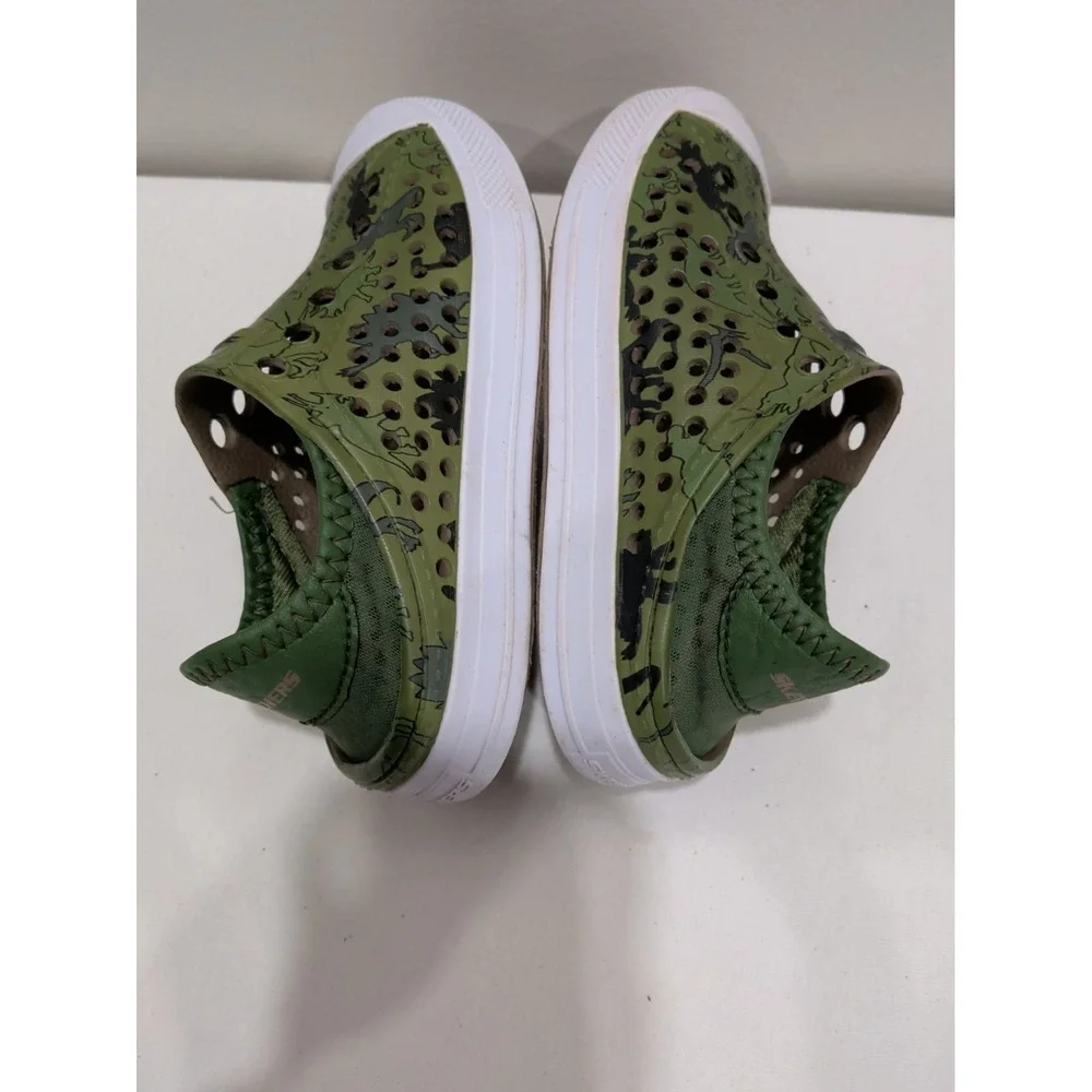Skechers Kids Camo Foamies Water Shoes Sandals Size 11 Green Dinosaur 17348LS